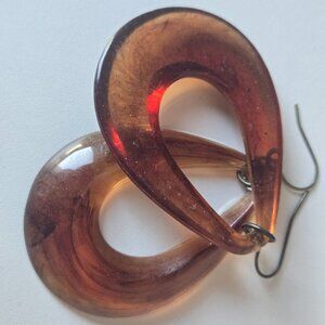 Vintage Brown Marbled Oval Lucite Drop Earrings